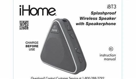 SDI Technologies IBT3 iHome Splashproof Wireless Speaker with Speakerphone User Manual iBT3 IB