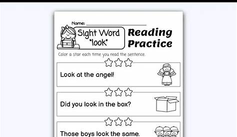 look Sight Word 4 Sentence Reading Practice Worksheet