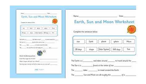 Earth, Sun and Moon Worksheet / Activity Sheet Pack