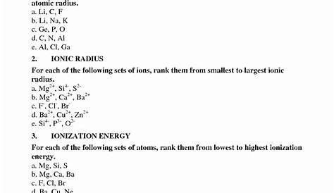 periodic trends worksheets 2 answer key