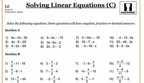 Linear Equation Worksheet For Grade 8 - Tessshebaylo