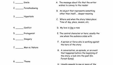 8th grade literary devices worksheet