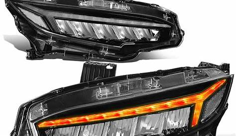 For 2016 to 2018 Honda Civic Pair Type-R Style Full LED DRL + Sequential Turn Signal Headlight