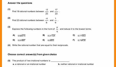 rational and irrational numbers worksheets with answers