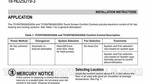Trane TCONT802AS32DA Thermostat Installation Instructions