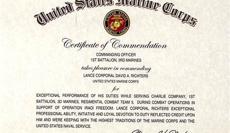 USMC Certificate of Commendation