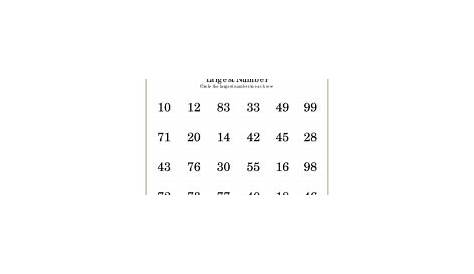 Circle The Largest Number In Each Row Worksheet,Printable Worksheets