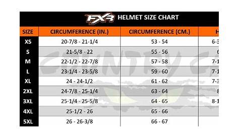 fxr helmet size chart