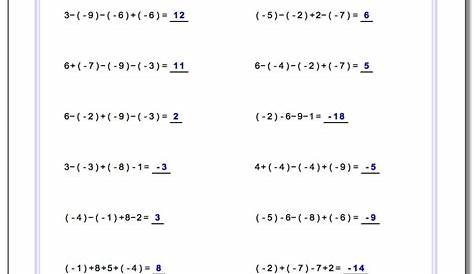 order of operations with negative numbers worksheets