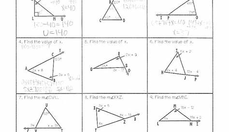 triangle exterior angle worksheets answers sheet 1