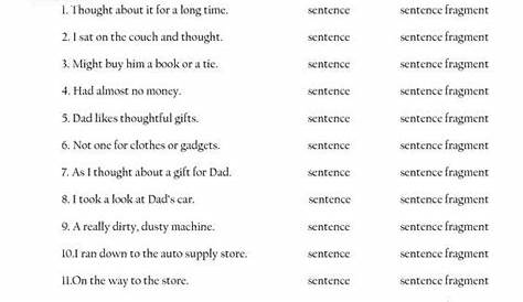 sentence fragment worksheets
