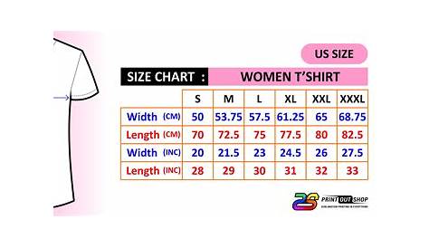 SIZE CHART_WOMEN T-SHIRT_US SIZE – PrintOut Shop