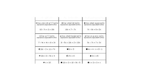matching algebraic expressions worksheet