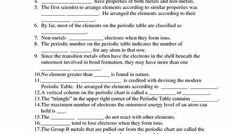 periodic table of elements worksheets with answers