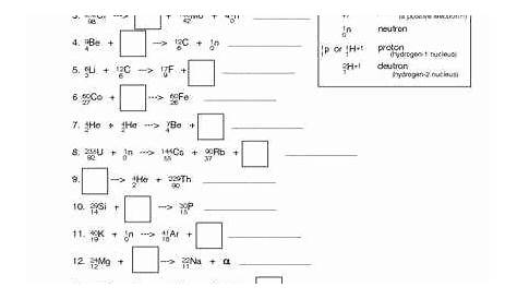 nuclear equations worksheet and answers