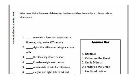 Enlightenment Matching #4 - Free to print (PDF). Grades 9-12. Students