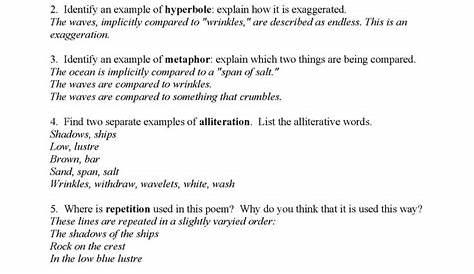 This is the answer key for the Figurative Language Poem 1: Sketch by