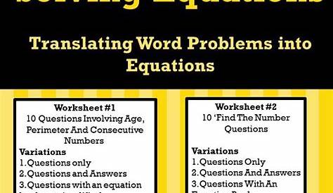 Translating Word Problems Into Equations Worksheet
