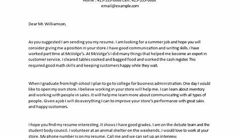 sample cover letter for student summer job