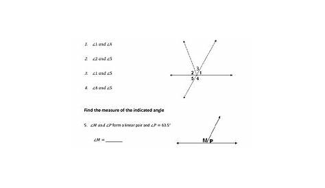 Geometry Worksheet: Vertical, Adjacent, and Linear Pair Angles | TpT