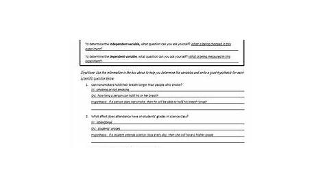 hypothesis and variables worksheets one answer key