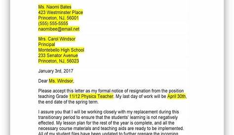 free resignation letter sample for teachers