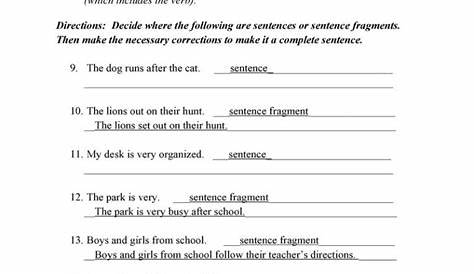 Sentence And Fragment Worksheet — db-excel.com