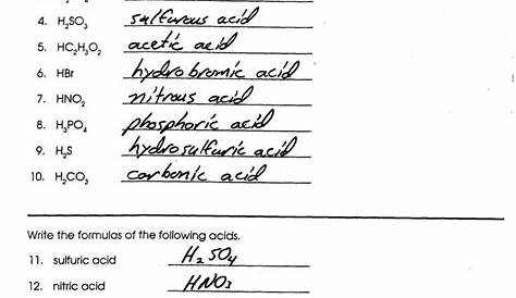 Practice Worksheets Naming Acids