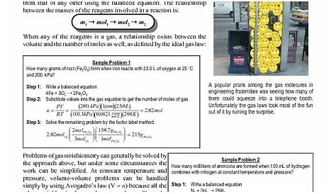 gas stoichiometry worksheet work