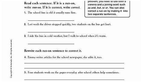 is it a run on sentence worksheet