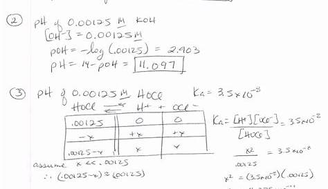 ph and poh calculations worksheet