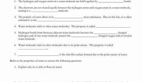 properties of water worksheets answers