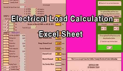 Download Electrical Load Calculation Excel Sheet