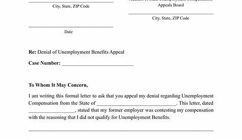 sample letter of unemployment appeal