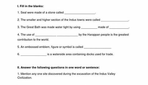 Indus Valley Worksheet