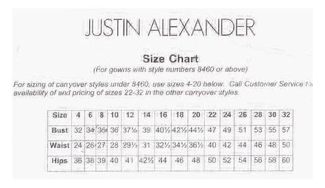 Justin Alexander Size Chart