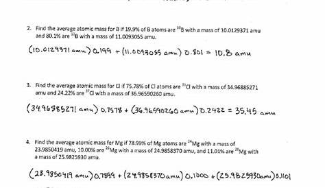 Average Atomic Mass Worksheet Answer Key