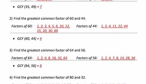 Greatest Common Factor Worksheet page