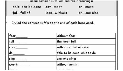 suffix worksheets 4th grade
