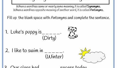 synonyms and antonyms worksheets 4th grade