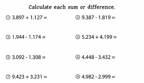 subtracting decimals worksheet