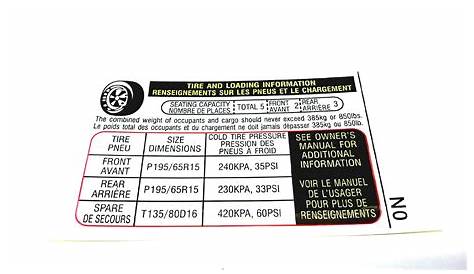 subaru Impreza Tire Information Label - 28181FJ690 - Genuine subaru Part