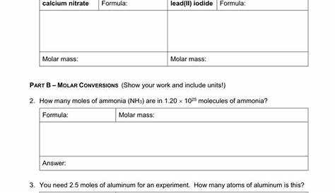 molar calculations worksheet