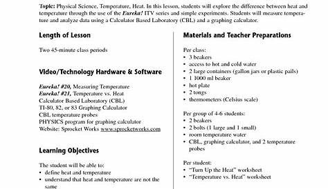 10 Best Images of Science Worksheets On Heat - Temperature Science