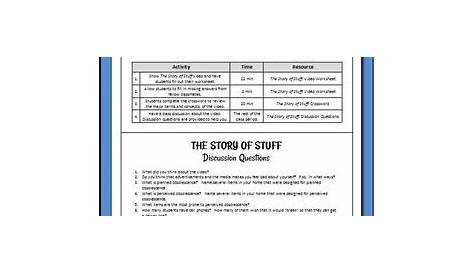 The Story of Stuff - Worksheet, Crossword and Discussion Questions