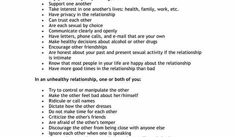 healthy and unhealthy relationships worksheets