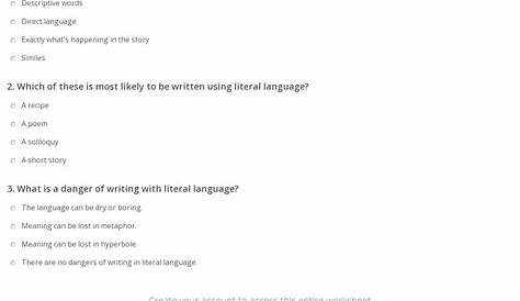 Quiz & Worksheet - Comparing Literal & Figurative Language | Study.com