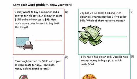 Adding Money Word Problems Worksheets | 99Worksheets