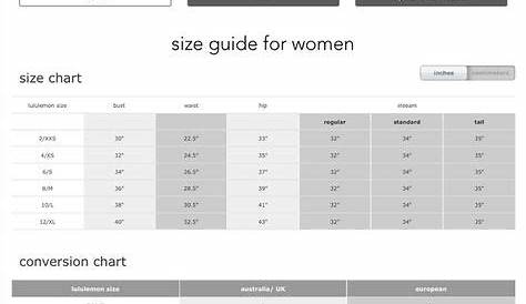Lululemon Athletica Size Chart To ensure you get the correct fit for