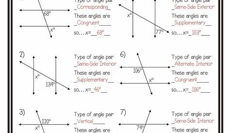 geometry angle relationships worksheets answer key